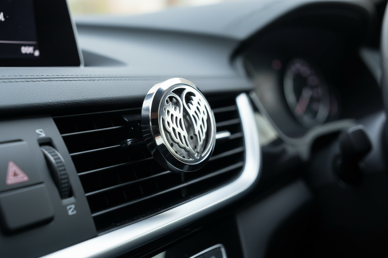 SILVER ANGEL WING CAR DIFFUSER WITH 10ML FRAGRANCE OIL DROPPER