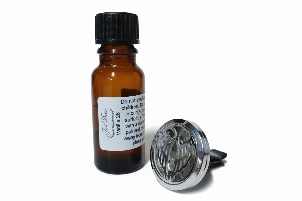 SILVER ANGEL WING CAR DIFFUSER WITH 10ML FRAGRANCE OIL DROPPER