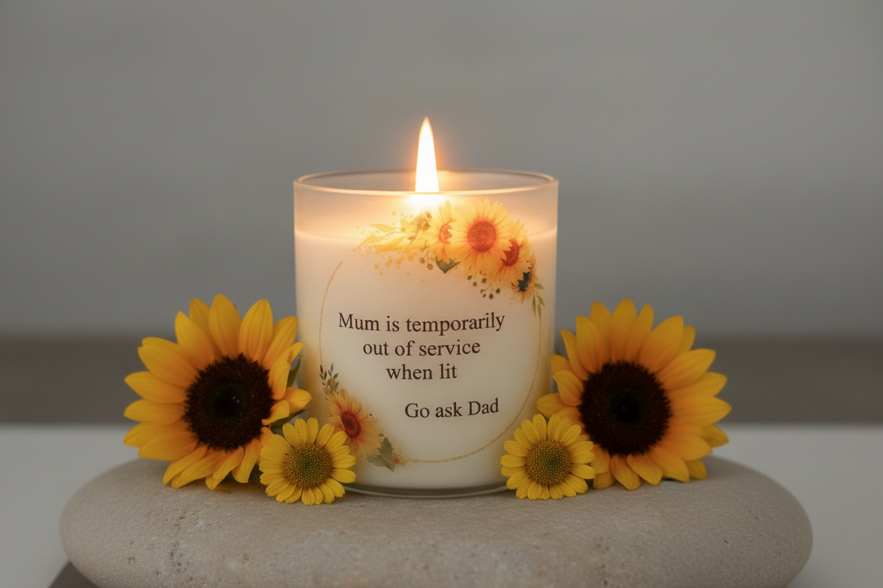 MUM IS OUT OF SERVICE CANDLE SMALL