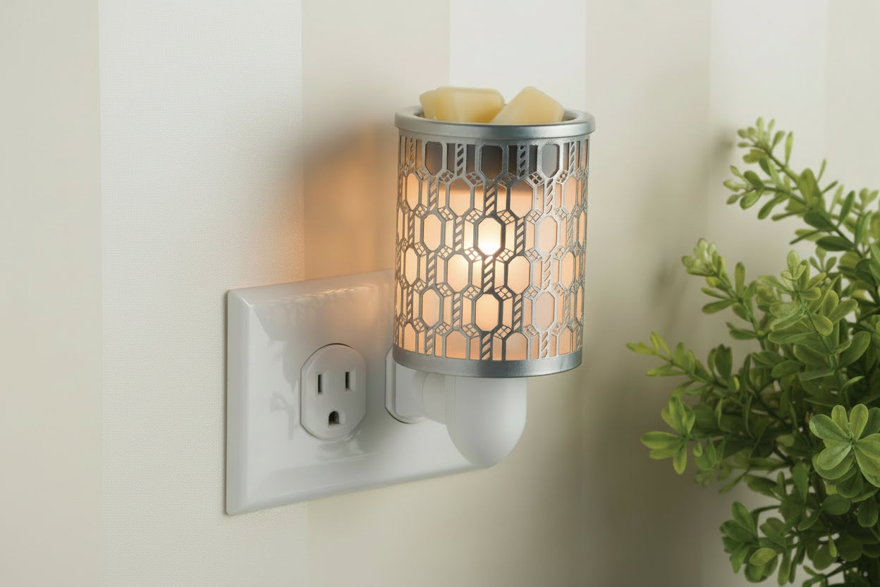 Decorative wall night light with geometric pattern on a neutral background