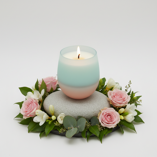 RENEE LIGHT BLUE WITH ROSE GOLD CANDLE