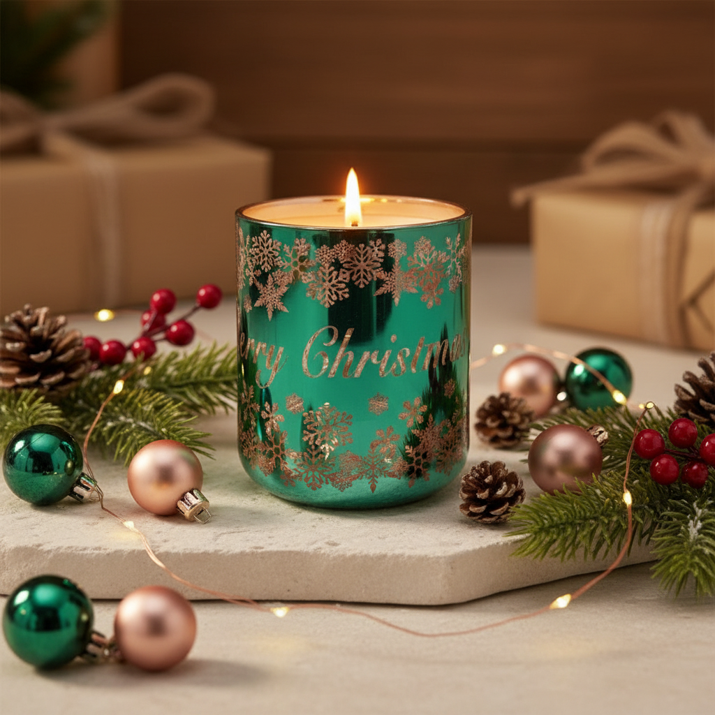 CHRISTMAS VOGUE CANDLE GREEN/ROSE GOLD