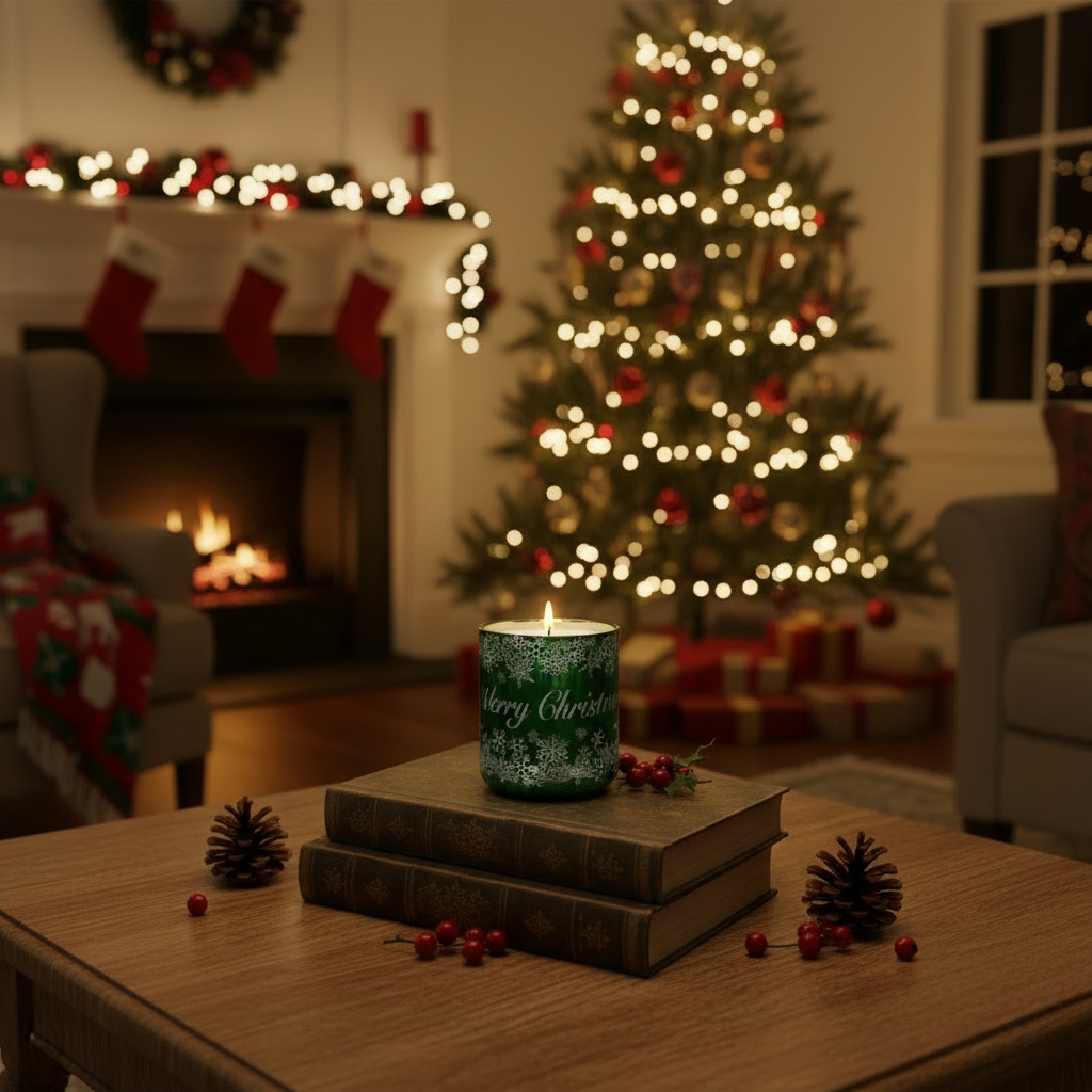 CHRISTMAS VOGUE CANDLE GREEN/SILVER