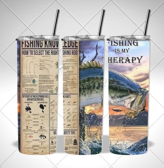 FISHING IS MY THERAPY DOUBLE WALLED TUMBLER/DRINK BOTTLE